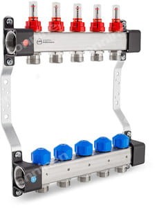 Rozdzielacz InoxFlow z zaworami do siłowników i przepływomierzami - 6 obwodów    